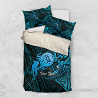 Personalised Polynesia Zodiac Aquarius Bedding Set Galaxy Polynesian Pattern Chest Tattoo Style LT14 US Twin 172cm x 218cm Blue - Polynesian Pride