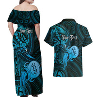 Personalised Polynesia Zodiac Aquarius Couples Matching Off Shoulder Maxi Dress and Hawaiian Shirt Galaxy Polynesian Pattern Chest Tattoo Style LT14 - Polynesian Pride