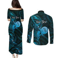 Personalised Polynesia Zodiac Aquarius Couples Matching Puletasi and Long Sleeve Button Shirt Galaxy Polynesian Pattern Chest Tattoo Style LT14 - Polynesian Pride