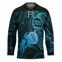 Personalised Polynesia Zodiac Aquarius Hockey Jersey Galaxy Polynesian Pattern Chest Tattoo Style LT14 Unisex Blue - Polynesian Pride