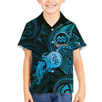 Personalised Polynesia Zodiac Aquarius Kid Hawaiian Shirt Galaxy Polynesian Pattern Chest Tattoo Style LT14 Kid Blue - Polynesian Pride
