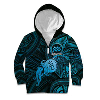 Personalised Polynesia Zodiac Aquarius Kid Hoodie Galaxy Polynesian Pattern Chest Tattoo Style LT14 Zip Hoodie Blue - Polynesian Pride