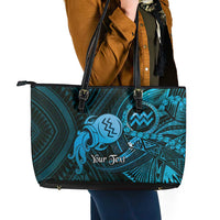 Personalised Polynesia Zodiac Aquarius Leather Tote Bag Galaxy Polynesian Pattern Chest Tattoo Style LT14 - Polynesian Pride