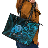 Personalised Polynesia Zodiac Aquarius Leather Tote Bag Galaxy Polynesian Pattern Chest Tattoo Style LT14 - Polynesian Pride