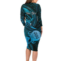 Personalised Polynesia Zodiac Aquarius Long Sleeve Bodycon Dress Galaxy Polynesian Pattern Chest Tattoo Style LT14 - Polynesian Pride