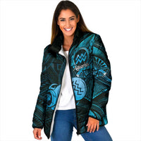 Personalised Polynesia Zodiac Aquarius Padded Jacket Galaxy Polynesian Pattern Chest Tattoo Style LT14 Women Blue - Polynesian Pride