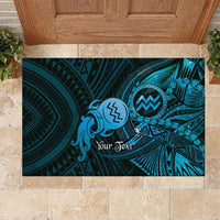 Personalised Polynesia Zodiac Aquarius Rubber Doormat Galaxy Polynesian Pattern Chest Tattoo Style LT14 Blue - Polynesian Pride