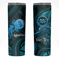 Personalised Polynesia Zodiac Aquarius Skinny Tumbler Galaxy Polynesian Pattern Chest Tattoo Style LT14 Blue - Polynesian Pride