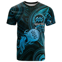 Personalised Polynesia Zodiac Aquarius T Shirt Galaxy Polynesian Pattern Chest Tattoo Style LT14 Blue - Polynesian Pride