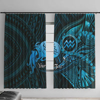 Personalised Polynesia Zodiac Aquarius Window Curtain Galaxy Polynesian Pattern Chest Tattoo Style LT14 With Hooks Blue - Polynesian Pride