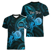Personalised Polynesia Zodiac Aquarius Women V-Neck T-Shirt Galaxy Polynesian Pattern Chest Tattoo Style LT14 - Polynesian Pride