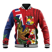 Hawaii And Tonga Baseball Jacket Shark Tattoo With Tongan Coat Of Arms LT14 Unisex Red - Polynesian Pride