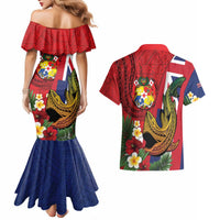 Hawaii And Tonga Couples Matching Mermaid Dress and Hawaiian Shirt Shark Tattoo With Tongan Coat Of Arms LT14 - Polynesian Pride