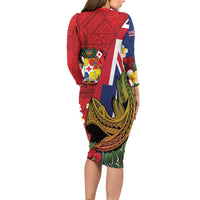 Hawaii And Tonga Family Matching Long Sleeve Bodycon Dress and Hawaiian Shirt Shark Tattoo With Tongan Coat Of Arms