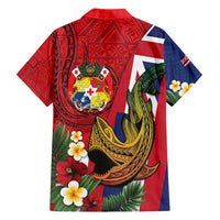 Hawaii And Tonga Family Matching Puletasi and Hawaiian Shirt Shark Tattoo With Tongan Coat Of Arms