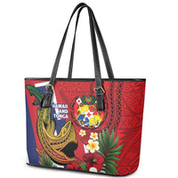 Hawaii And Tonga Leather Tote Bag Shark Tattoo With Tongan Coat Of Arms LT14 - Polynesian Pride