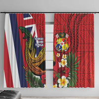 Hawaii And Tonga Window Curtain Shark Tattoo With Tongan Coat Of Arms LT14 With Hooks Red - Polynesian Pride