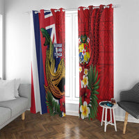 Hawaii And Tonga Window Curtain Shark Tattoo With Tongan Coat Of Arms LT14 With Grommets Red - Polynesian Pride