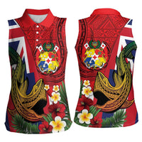 Hawaii And Tonga Women Sleeveless Polo Shirt Shark Tattoo With Tongan Coat Of Arms
