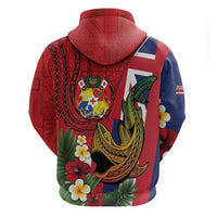 Hawaii And Tonga Zip Hoodie Shark Tattoo With Tongan Coat Of Arms