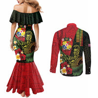 Hawaii And Tonga Couples Matching Mermaid Dress and Long Sleeve Button Shirt King Kamehameha Tribal Ngatu Pattern LT14 - Polynesian Pride
