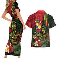 Hawaii And Tonga Couples Matching Short Sleeve Bodycon Dress and Hawaiian Shirt King Kamehameha Tribal Ngatu Pattern LT14 - Polynesian Pride