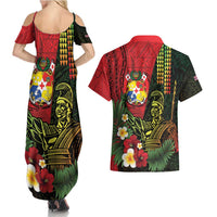 Hawaii And Tonga Couples Matching Summer Maxi Dress and Hawaiian Shirt King Kamehameha Tribal Ngatu Pattern LT14 - Polynesian Pride