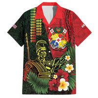Hawaii And Tonga Family Matching Off The Shoulder Long Sleeve Dress and Hawaiian Shirt King Kamehameha Tribal Ngatu Pattern