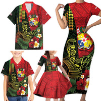 Hawaii And Tonga Family Matching Short Sleeve Bodycon Dress and Hawaiian Shirt King Kamehameha Tribal Ngatu Pattern