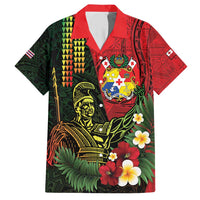 Hawaii And Tonga Family Matching Short Sleeve Bodycon Dress and Hawaiian Shirt King Kamehameha Tribal Ngatu Pattern