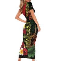 Hawaii And Tonga Family Matching Short Sleeve Bodycon Dress and Hawaiian Shirt King Kamehameha Tribal Ngatu Pattern