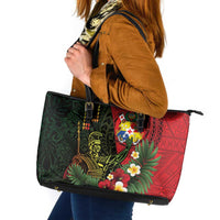 Hawaii And Tonga Leather Tote Bag King Kamehameha Tribal Ngatu Pattern LT14 Red - Polynesian Pride