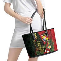 Hawaii And Tonga Leather Tote Bag King Kamehameha Tribal Ngatu Pattern LT14 - Polynesian Pride