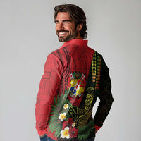 Hawaii And Tonga Long Sleeve Polo Shirt King Kamehameha Tribal Ngatu Pattern