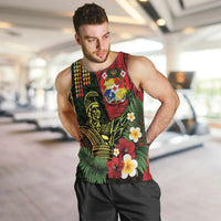Hawaii And Tonga Men Tank Top King Kamehameha Tribal Ngatu Pattern LT14 Red - Polynesian Pride