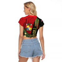Hawaii And Tonga Raglan Cropped T Shirt King Kamehameha Tribal Ngatu Pattern