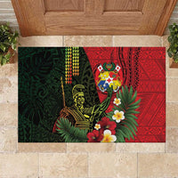 Hawaii And Tonga Rubber Doormat King Kamehameha Tribal Ngatu Pattern LT14 Red - Polynesian Pride