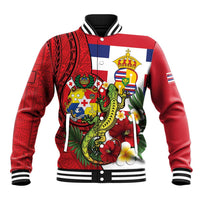 Hawaii And Tonga Baseball Jacket King Kalakaua Tribal Gecko Tongan Ngatu LT14 Unisex Red - Polynesian Pride