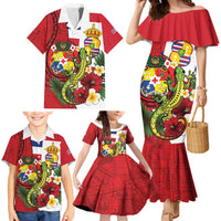 Hawaii And Tonga Family Matching Mermaid Dress and Hawaiian Shirt King Kalakaua Tribal Gecko Tongan Ngatu