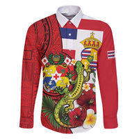 Hawaii And Tonga Family Matching Puletasi and Hawaiian Shirt King Kalakaua Tribal Gecko Tongan Ngatu