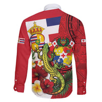 Hawaii And Tonga Family Matching Short Sleeve Bodycon Dress and Hawaiian Shirt King Kalakaua Tribal Gecko Tongan Ngatu