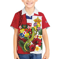 Hawaii And Tonga Family Matching Short Sleeve Bodycon Dress and Hawaiian Shirt King Kalakaua Tribal Gecko Tongan Ngatu