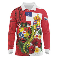 Hawaii And Tonga Long Sleeve Polo Shirt King Kalakaua Tribal Gecko Tongan Ngatu