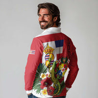 Hawaii And Tonga Long Sleeve Polo Shirt King Kalakaua Tribal Gecko Tongan Ngatu