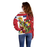 Hawaii And Tonga Off Shoulder Sweater King Kalakaua Tribal Gecko Tongan Ngatu