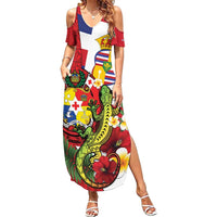 Hawaii And Tonga Summer Maxi Dress King Kalakaua Tribal Gecko Tongan Ngatu