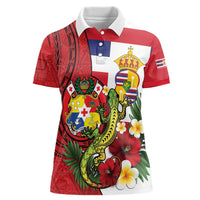 Hawaii And Tonga Women Polo Shirt King Kalakaua Tribal Gecko Tongan Ngatu