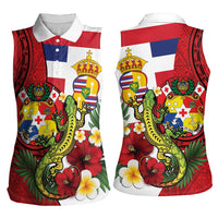Hawaii And Tonga Women Sleeveless Polo Shirt King Kalakaua Tribal Gecko Tongan Ngatu