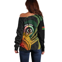 Personalised Vanuatu Independence Day Off Shoulder Sweater July 30 Pig Tusk Long God Yumi Stanap LT14 - Polynesian Pride