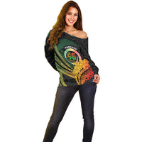 Personalised Vanuatu Independence Day Off Shoulder Sweater July 30 Pig Tusk Long God Yumi Stanap LT14 - Polynesian Pride